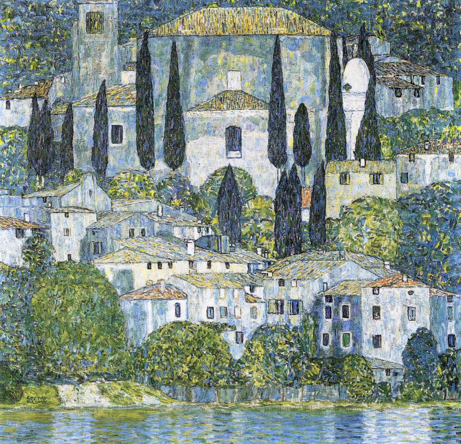 Klimt Style Italian Village Landscape Wall Art