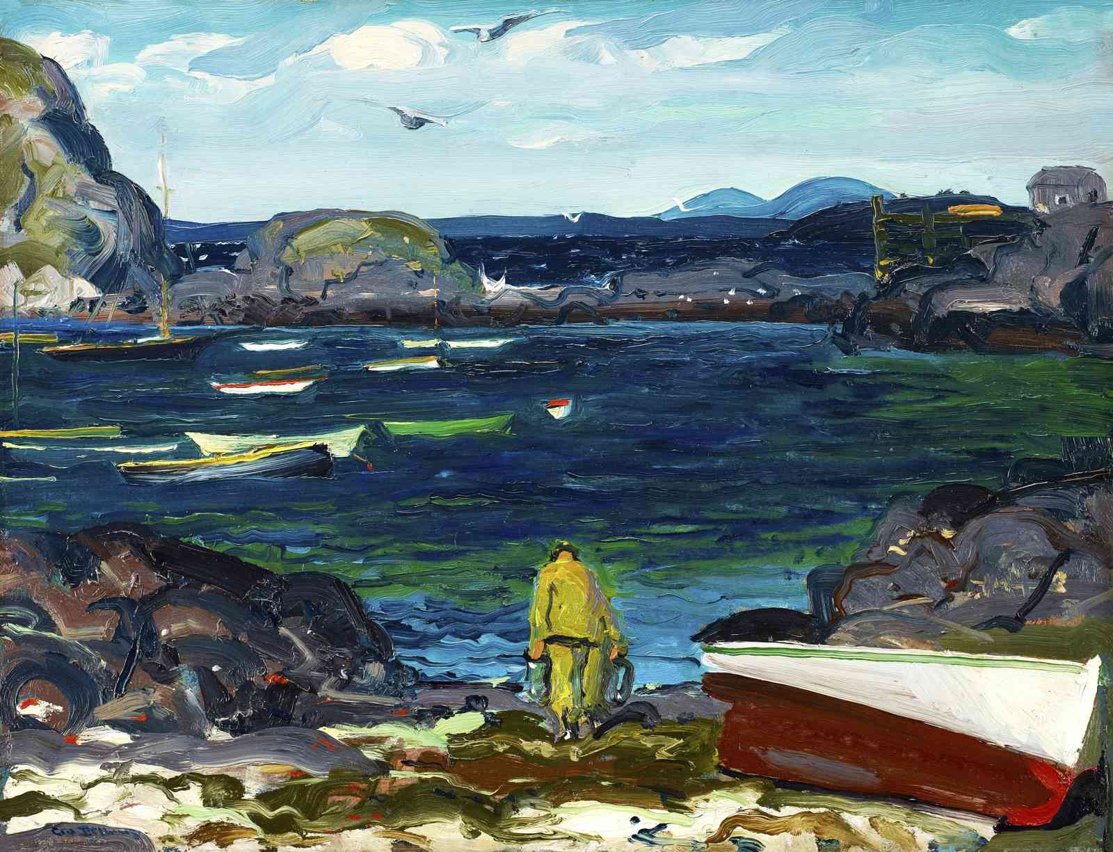 Coastal Fishing Scene Impasto Wall Art