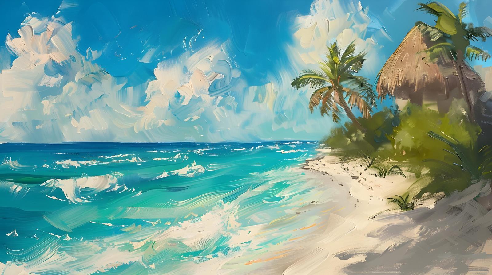 Vibrant Beach Escape Oil Painting Wall Art