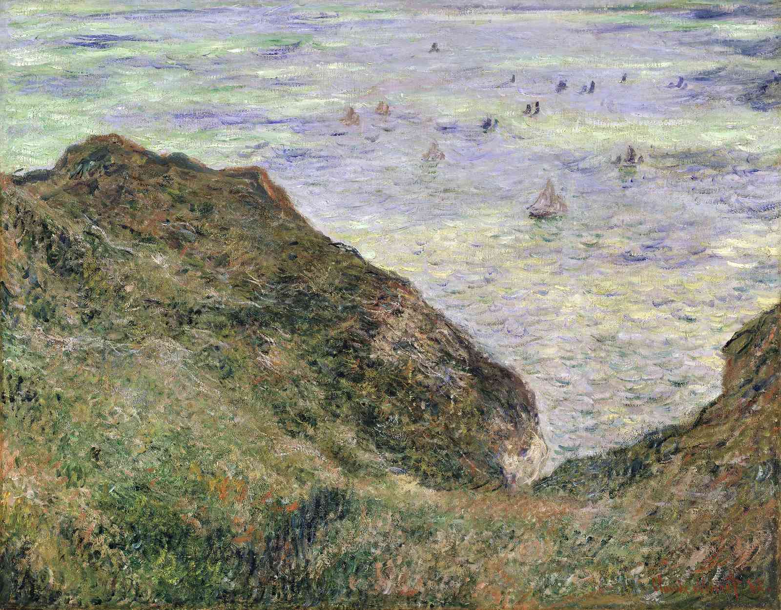 Seascape Cliffs Sailboats Impressionist Wall Art