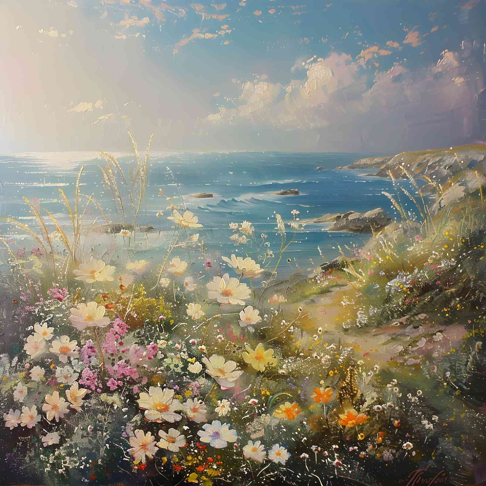 Coastal Wildflowers Seascape Wall Art