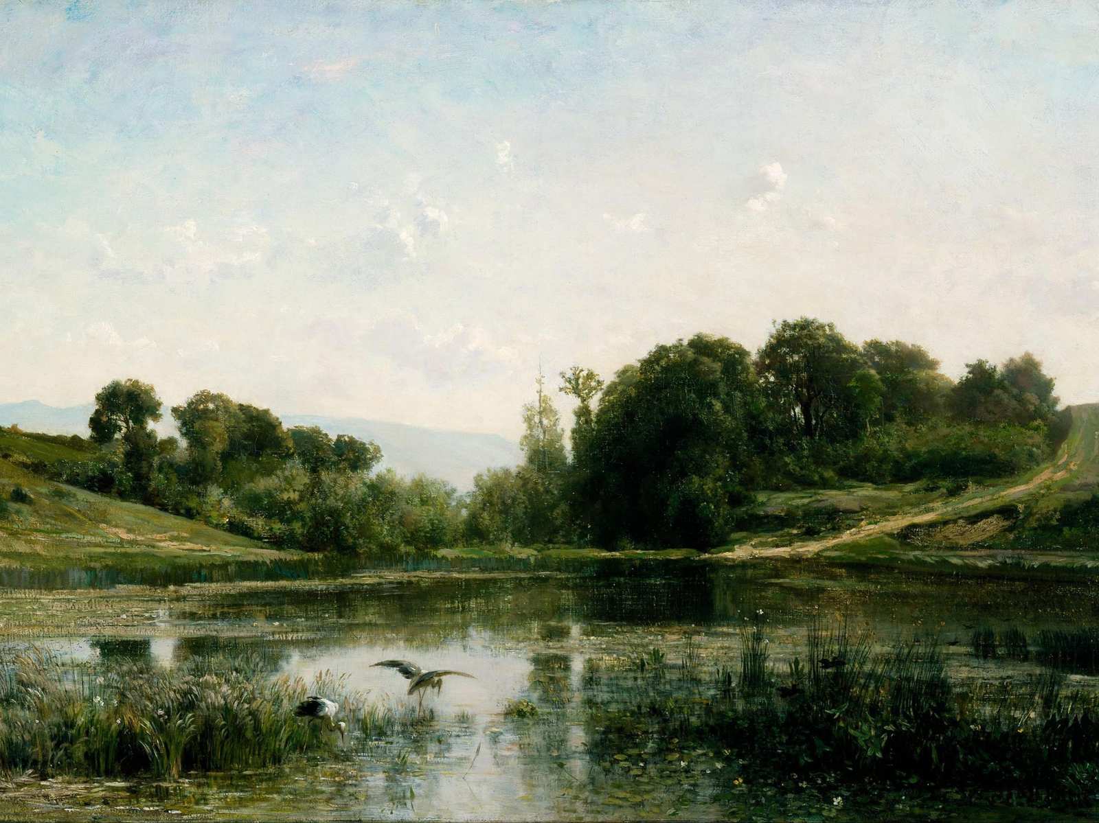 Tranquil Lake with Herons Landscape Wall Art