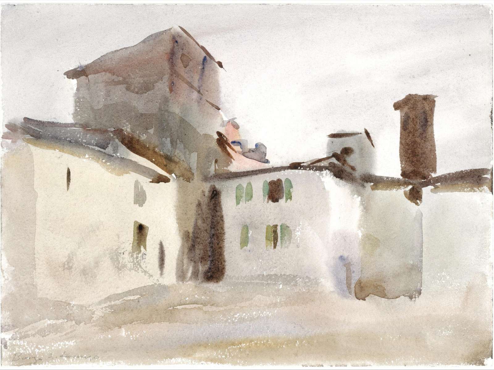 Ethereal Village Scene Watercolor Wall Art