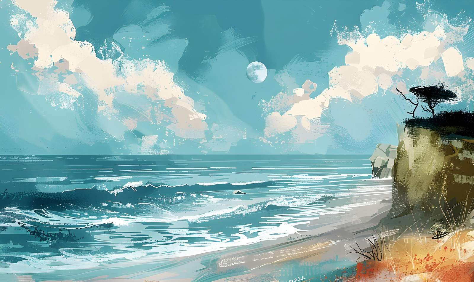 Serene Coastal Moonlit Beach Wall Art
