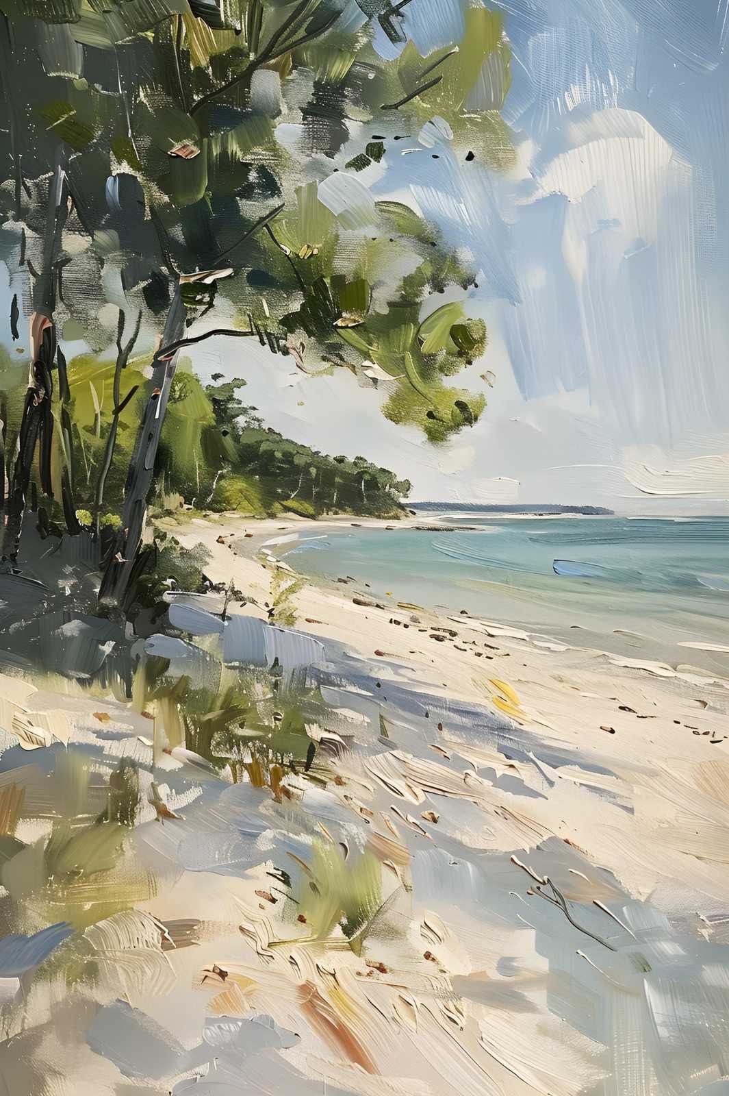 Serene Beach Landscape Impressionist Wall Art