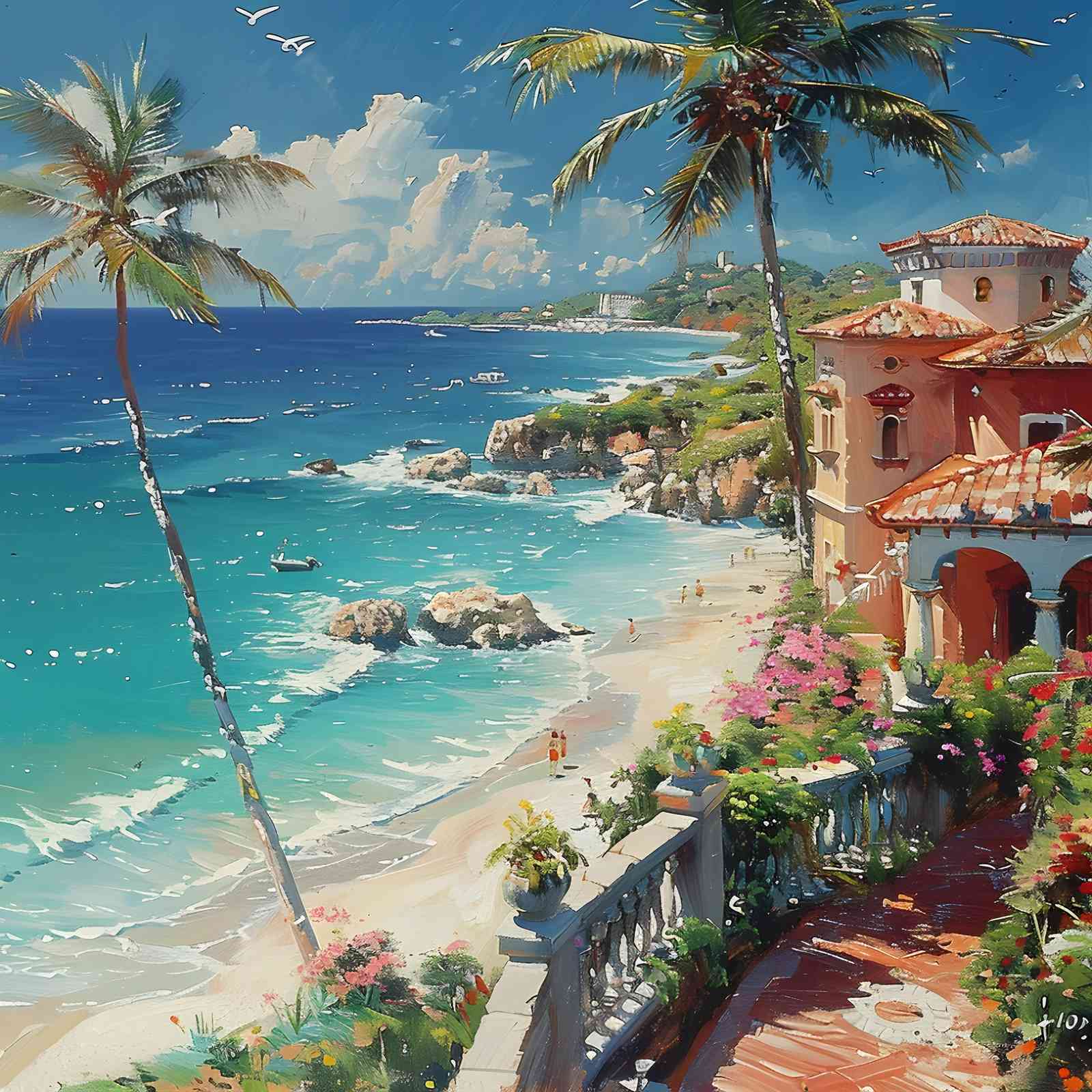 Coastal Villa Palm Paradise Wall Art