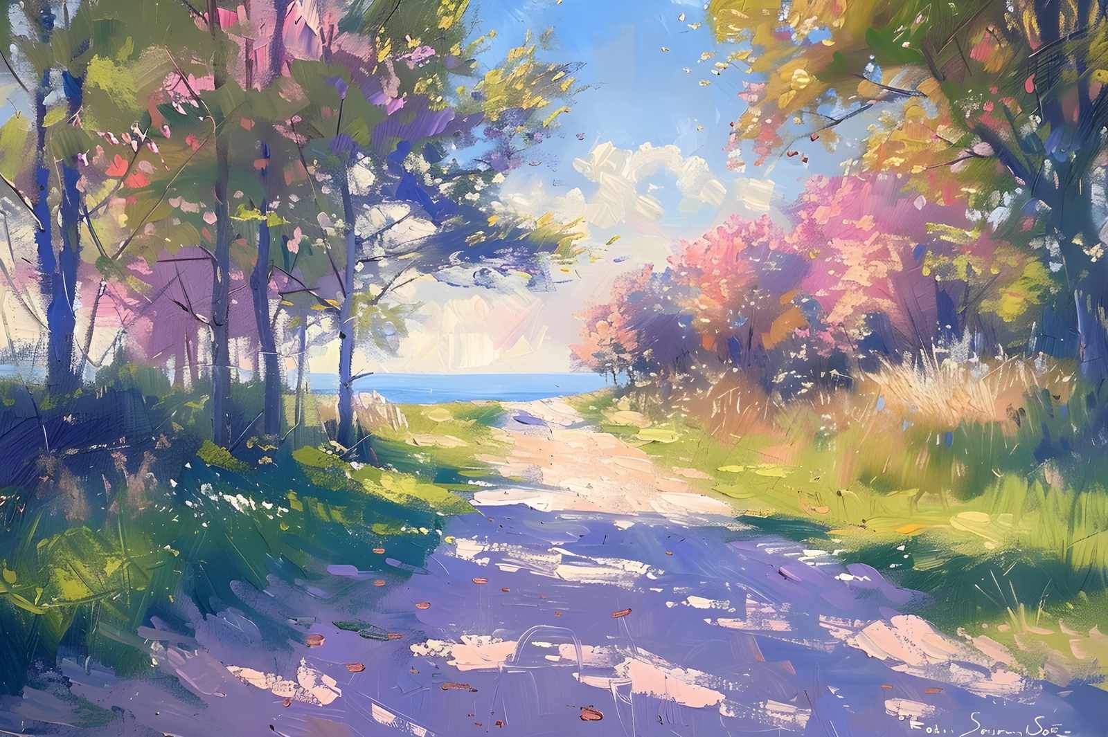 Serene Coastal Path Impressionist Wall Art