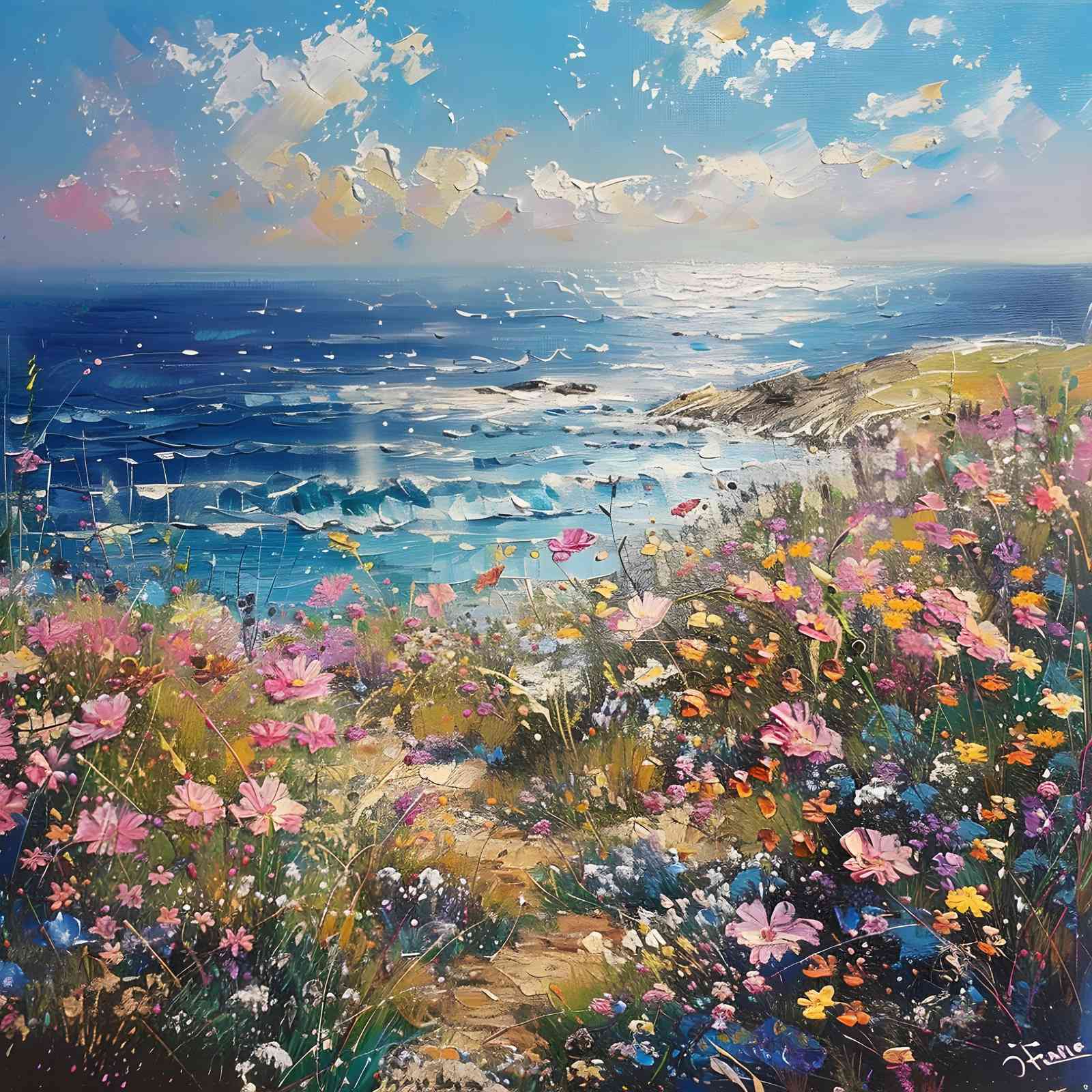 Vibrant Floral Coastal Path Wall Art