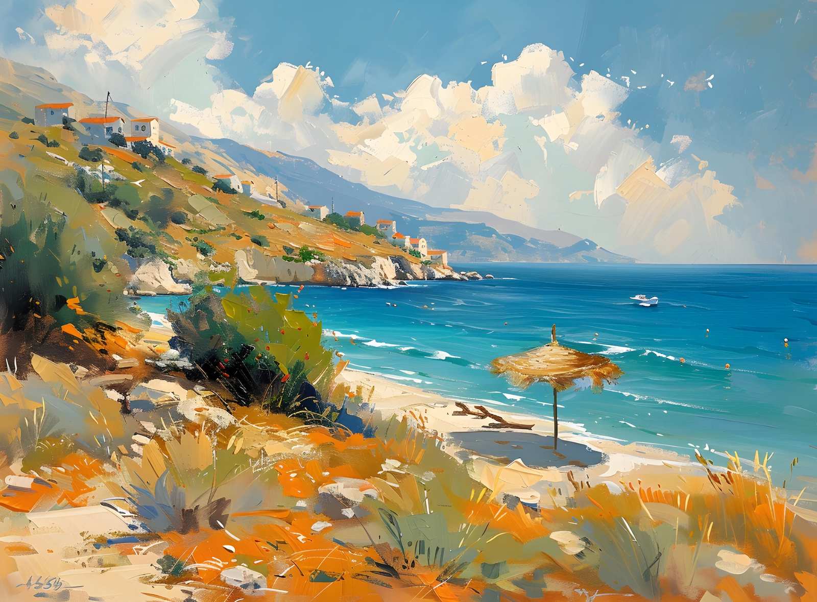 Sunny Greek Island Beach View Wall Art