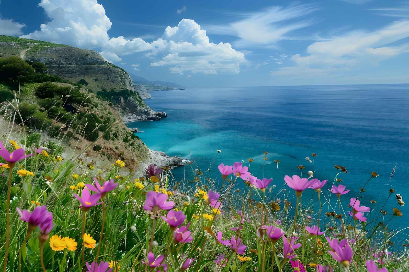 Vibrant Coastal Wildflowers Ocean Wall Art