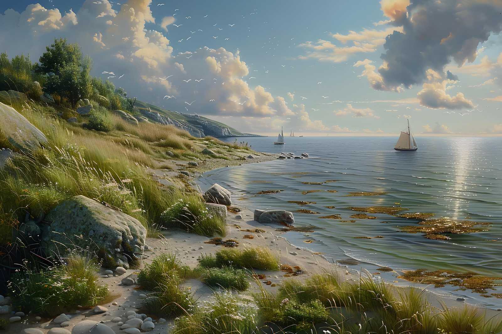 Tranquil Coastal Sailboats Wall Art
