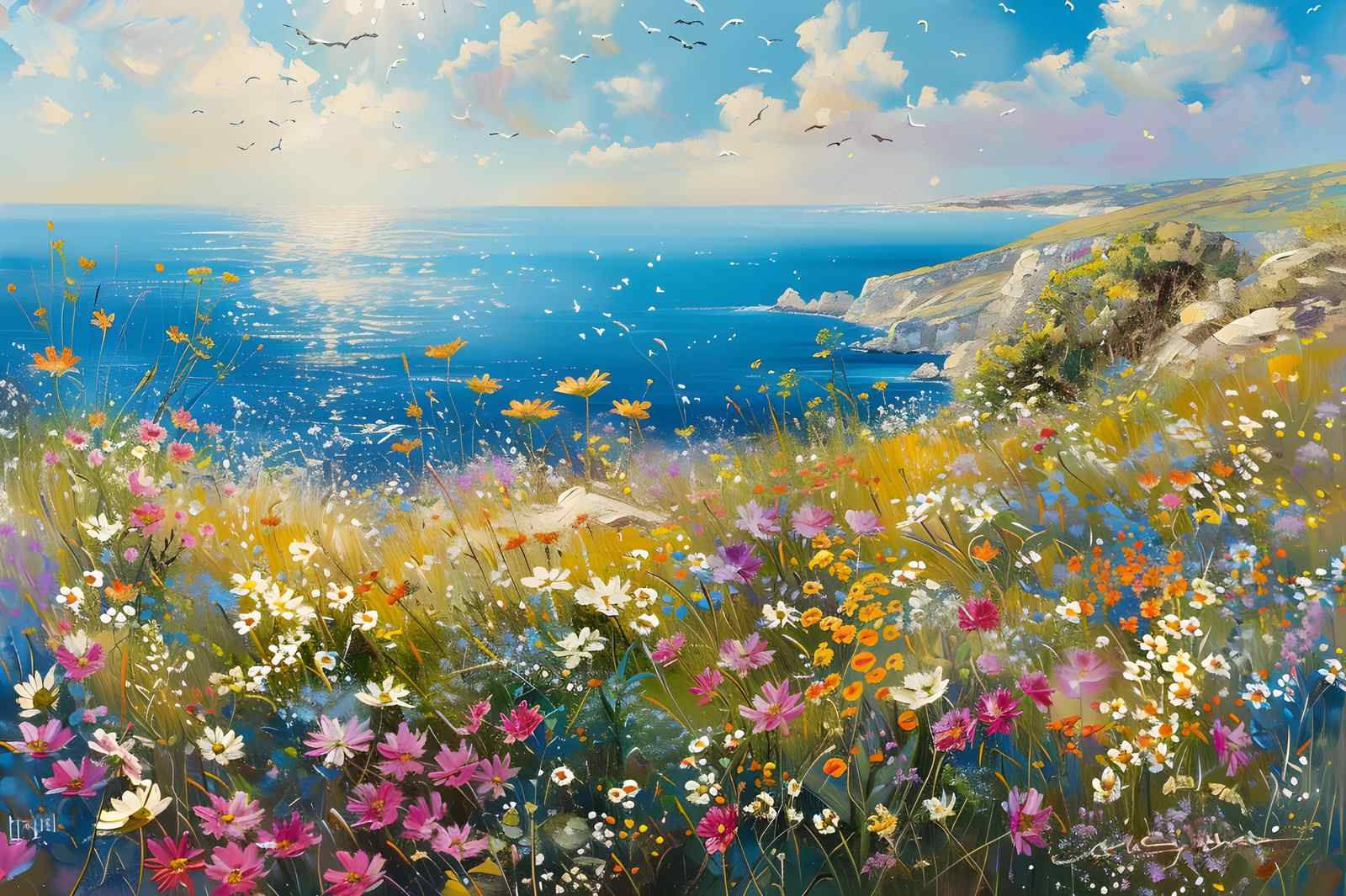 Vibrant Coastal Wildflower Meadow Wall Art