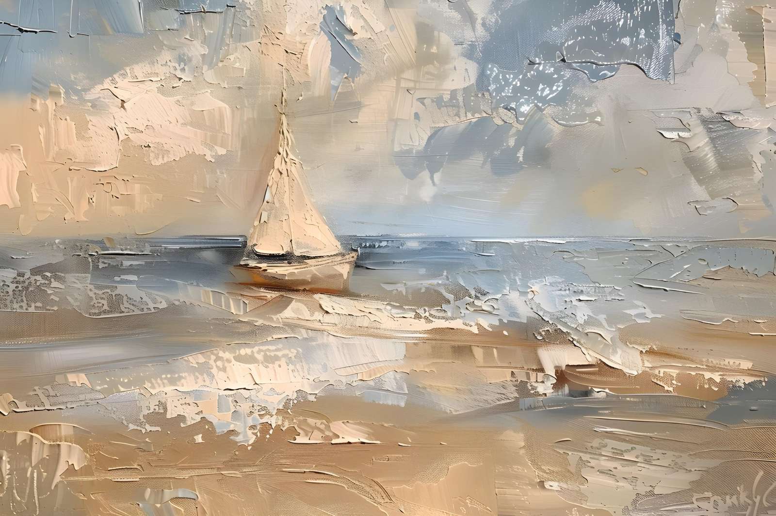 Serene Sailboat Seascape Textured Wall Art