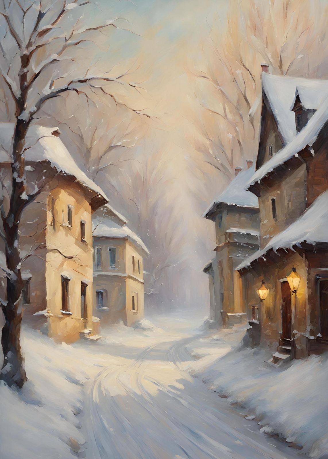 Cozy Village Winter Scene Wall Art