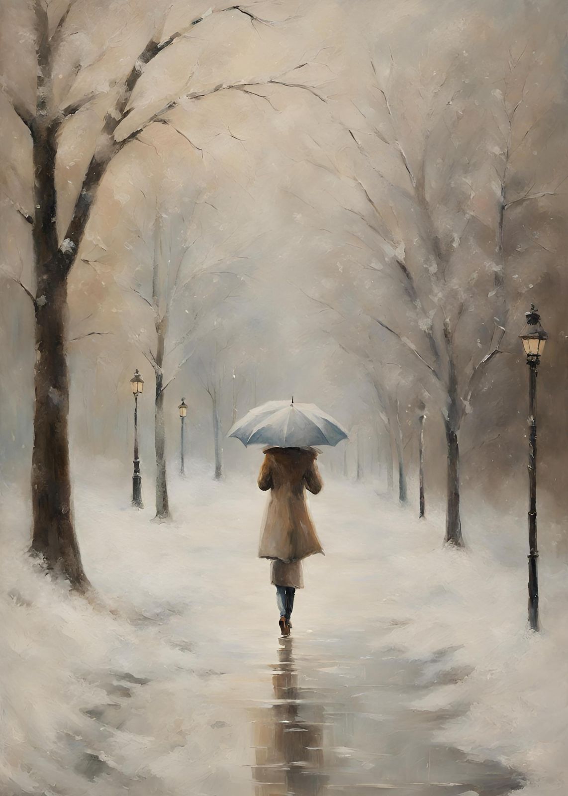 Winter Serenity Snowy Park Walk Wall Art