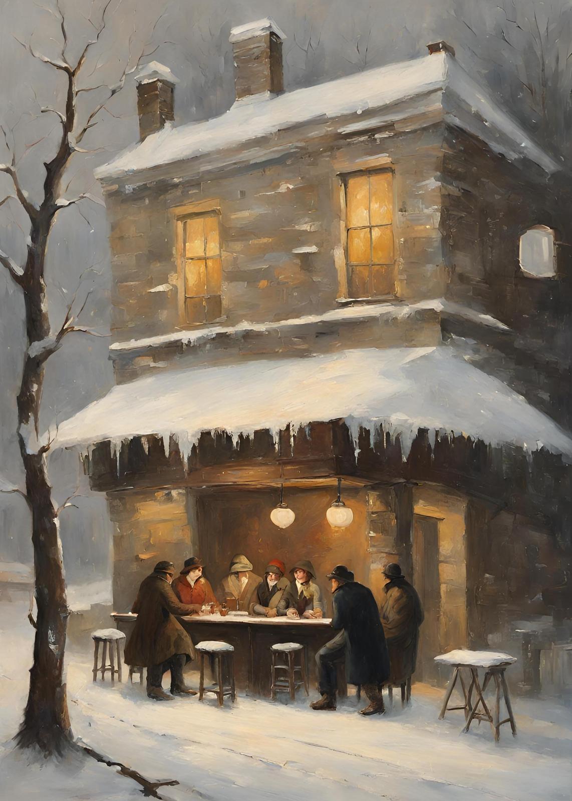 Cozy Winter Tavern Scene Wall Art