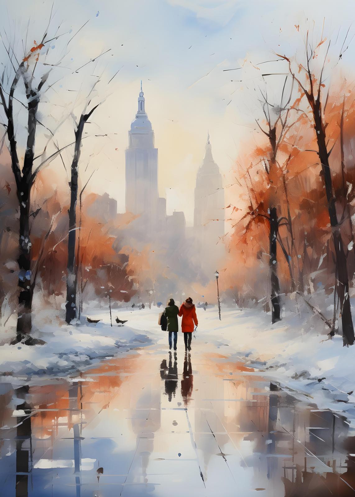 Winter City Stroll Wall Art