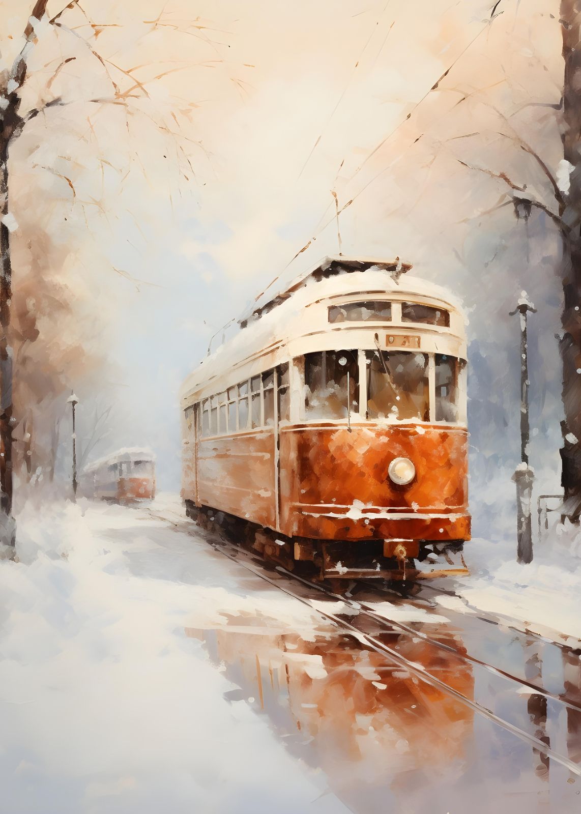 Vintage Snow Tram Impressionist Wall Art