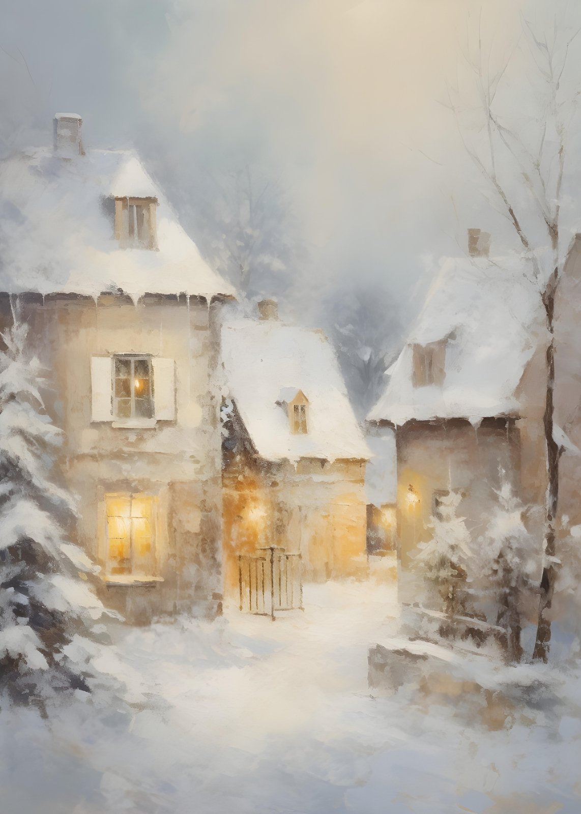 Cozy Winter Village Scene Wall Art
