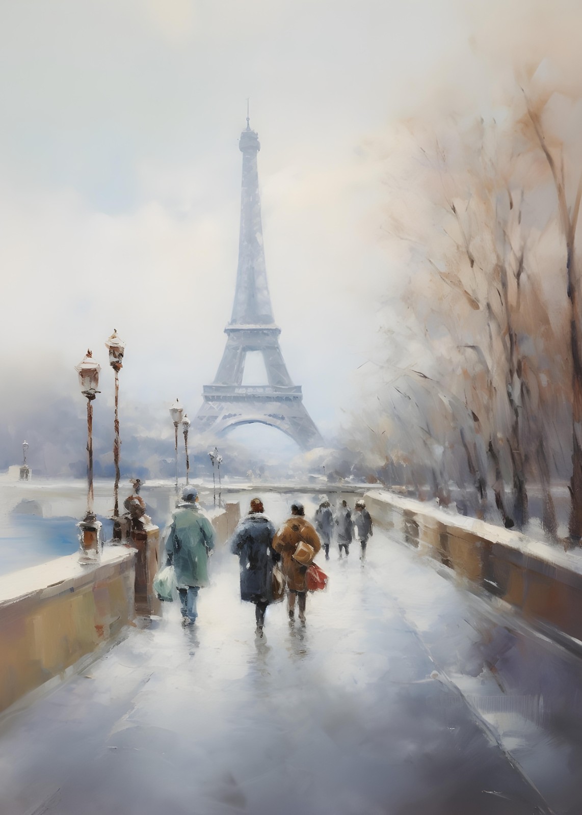 Parisian Winter Stroll Eiffel Tower Wall Art