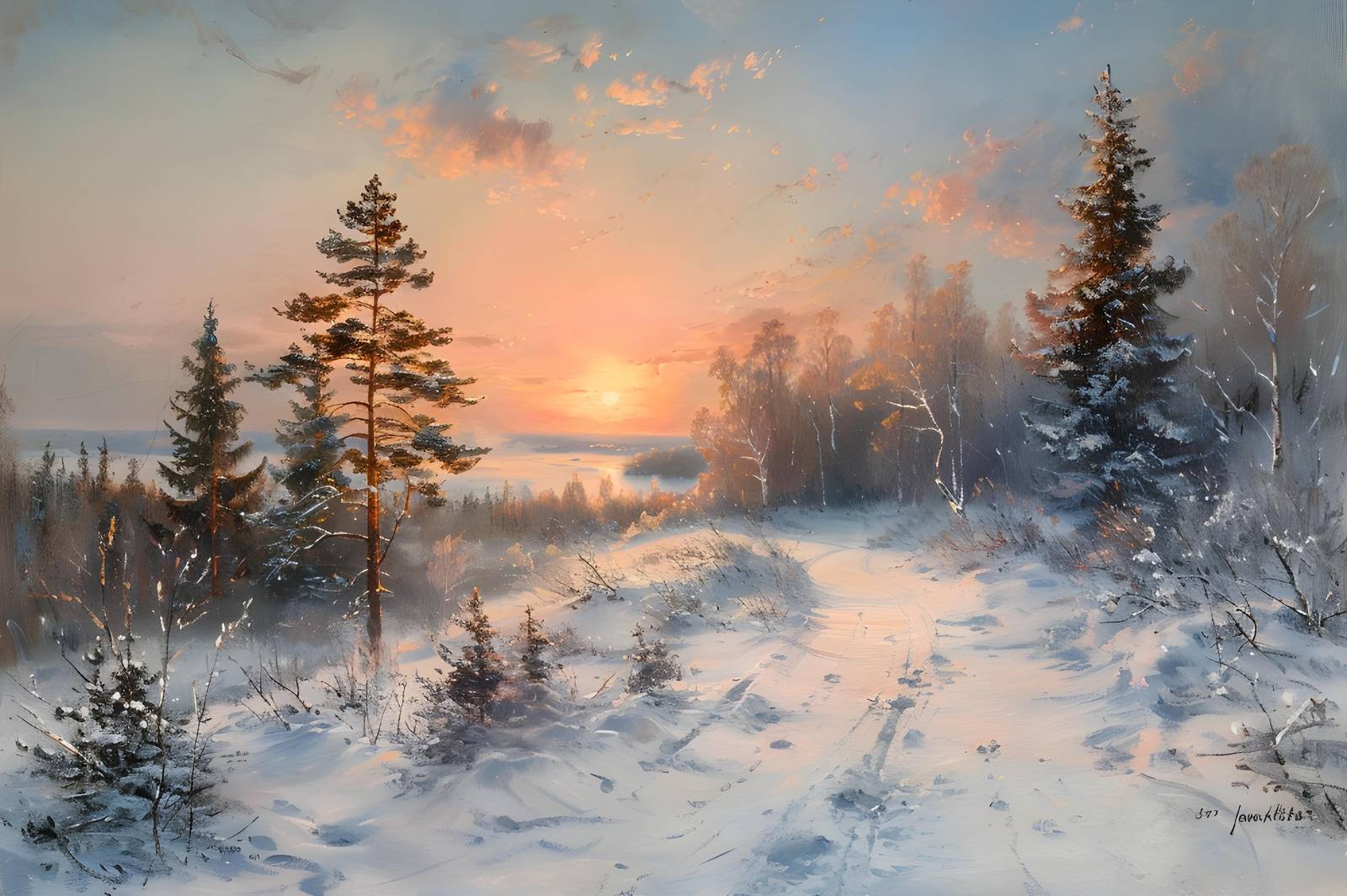 Enchanting Winter Sunset Landscape Wall Art