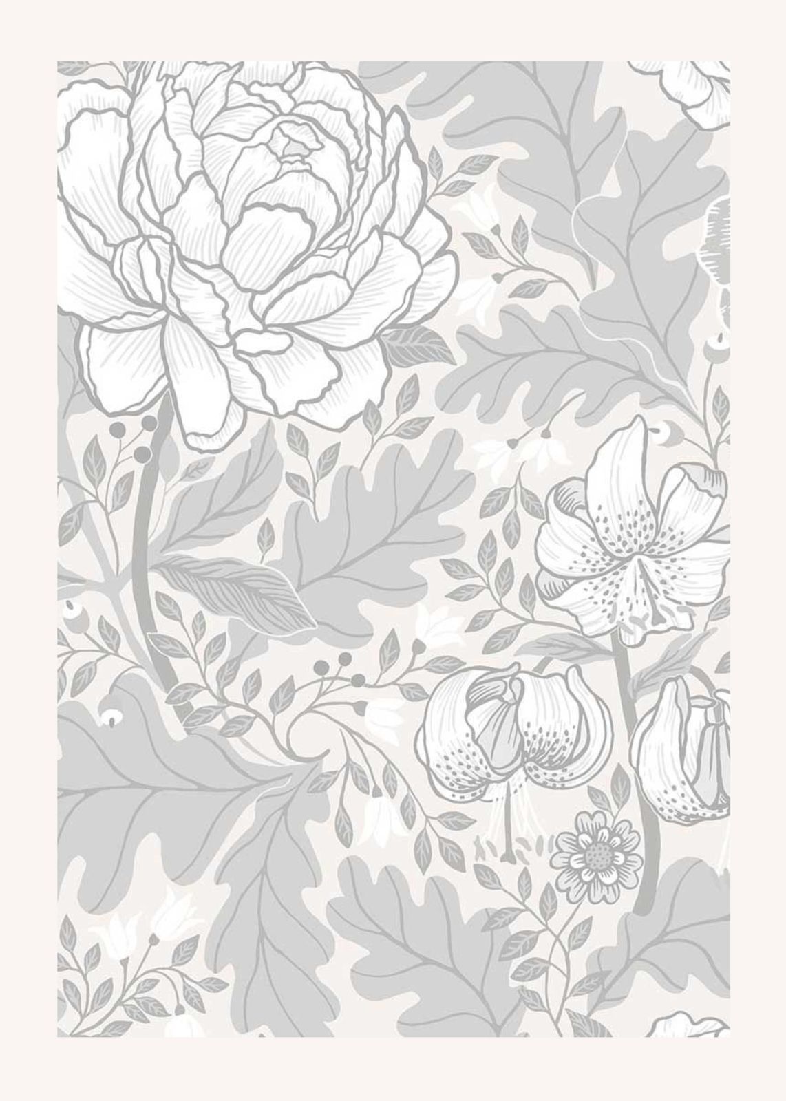 Elegant Floral Botanical Grey Linen Wall Art