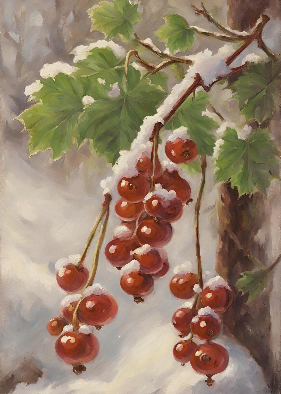 Winter Berry Still Life Oil Painting Wall Art