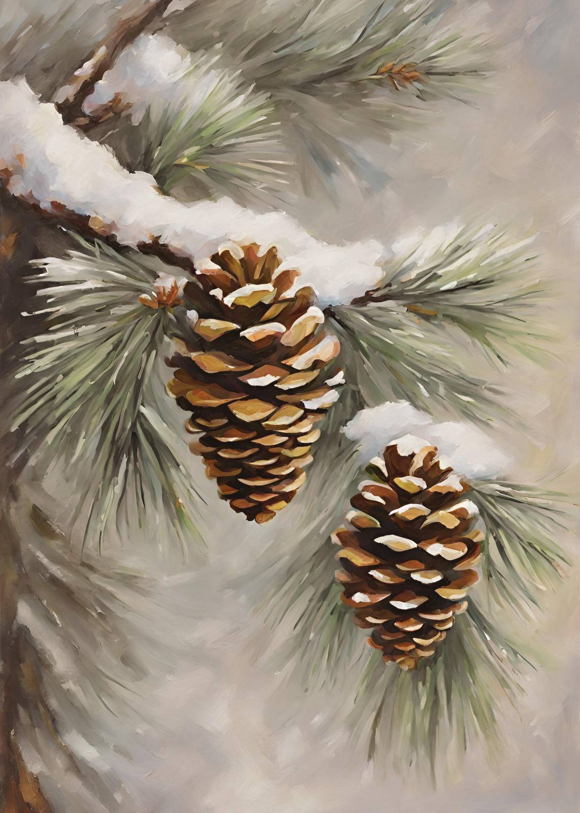 Winter Pine Cones Snowflake Wall Art