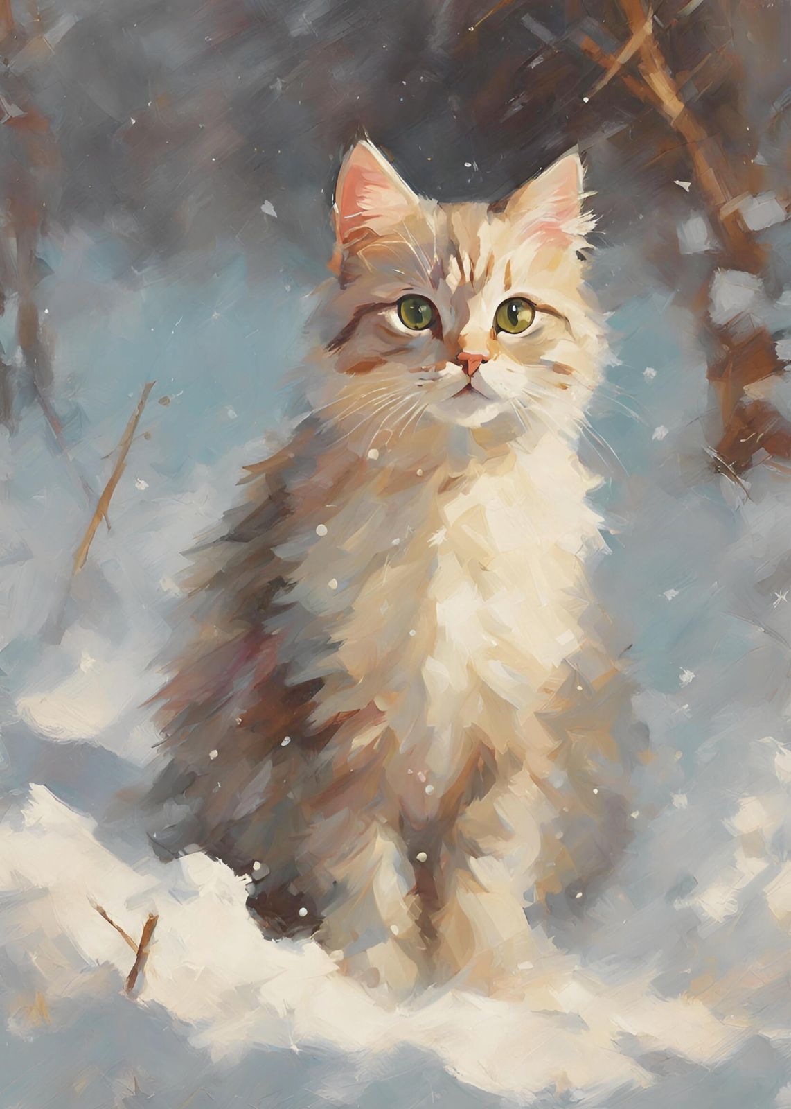 Cozy Snow Cat Portrait Wall Art