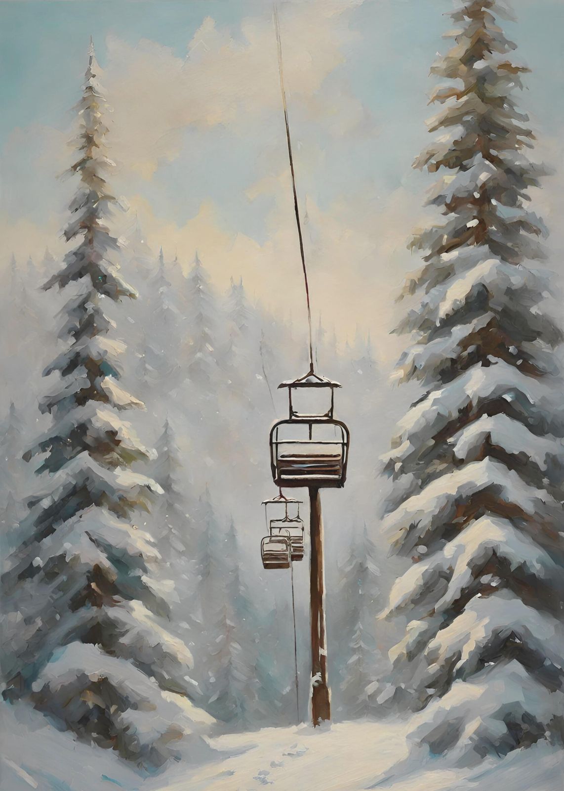 Winter Ski Lift Snowy Forest Wall Art