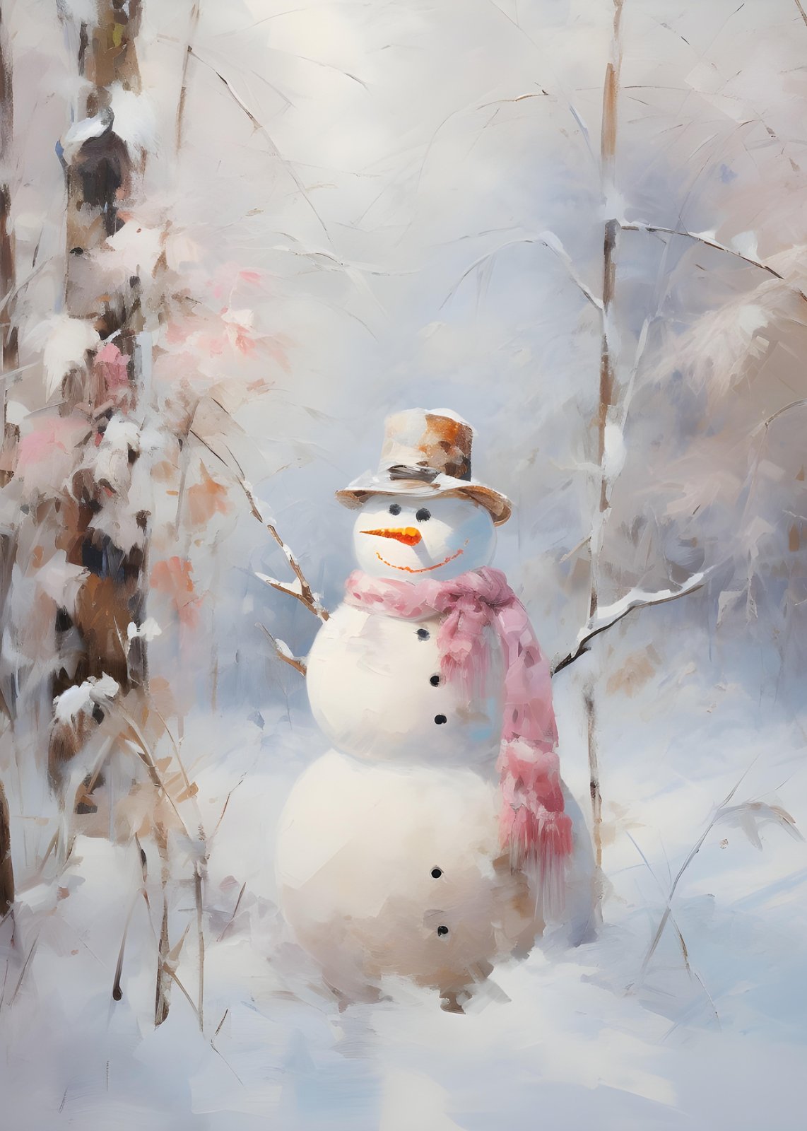Charming Snowman Winter Forest Wall Art