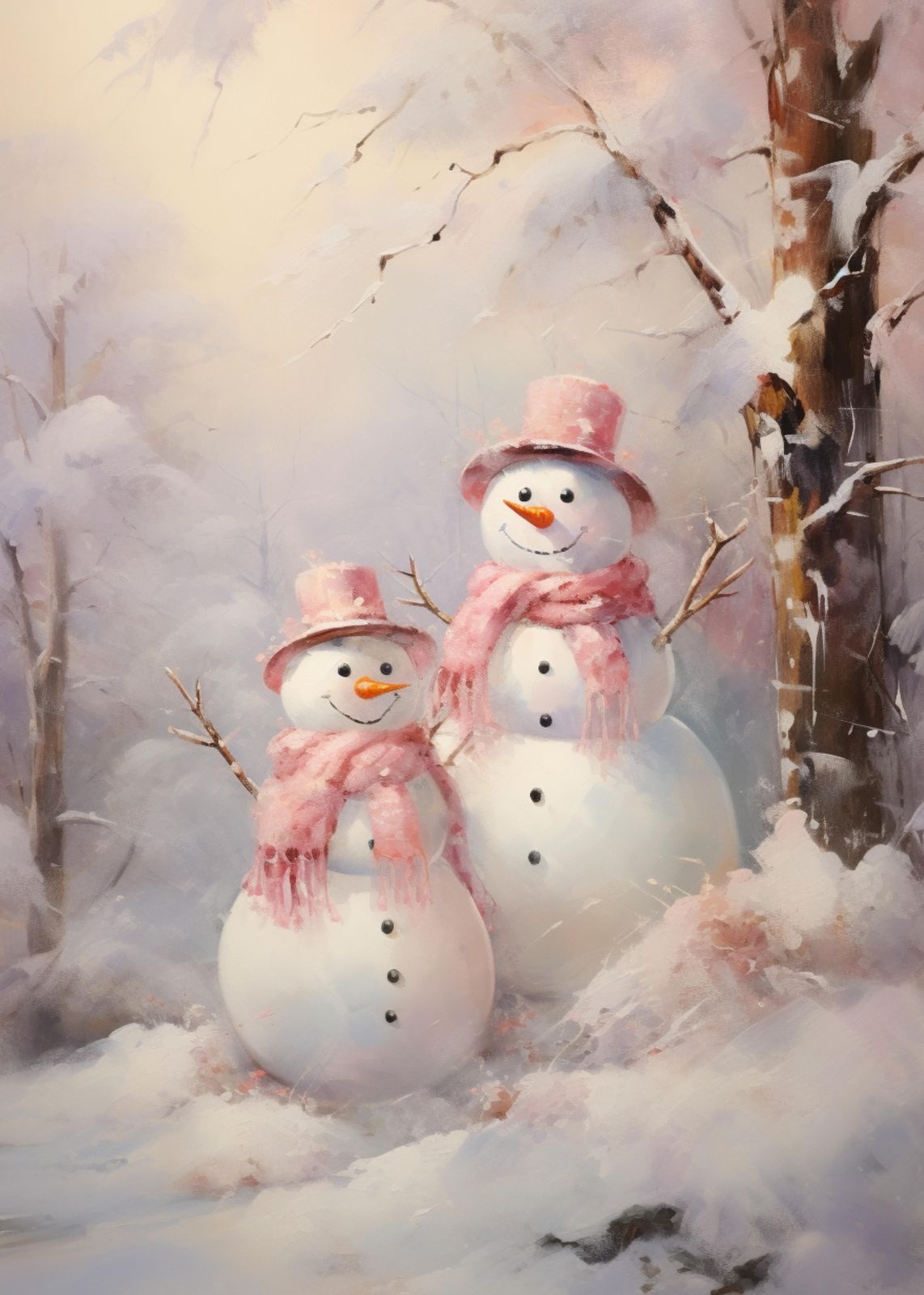 Charming Snowman Duo Winter Wonderland Wall Art