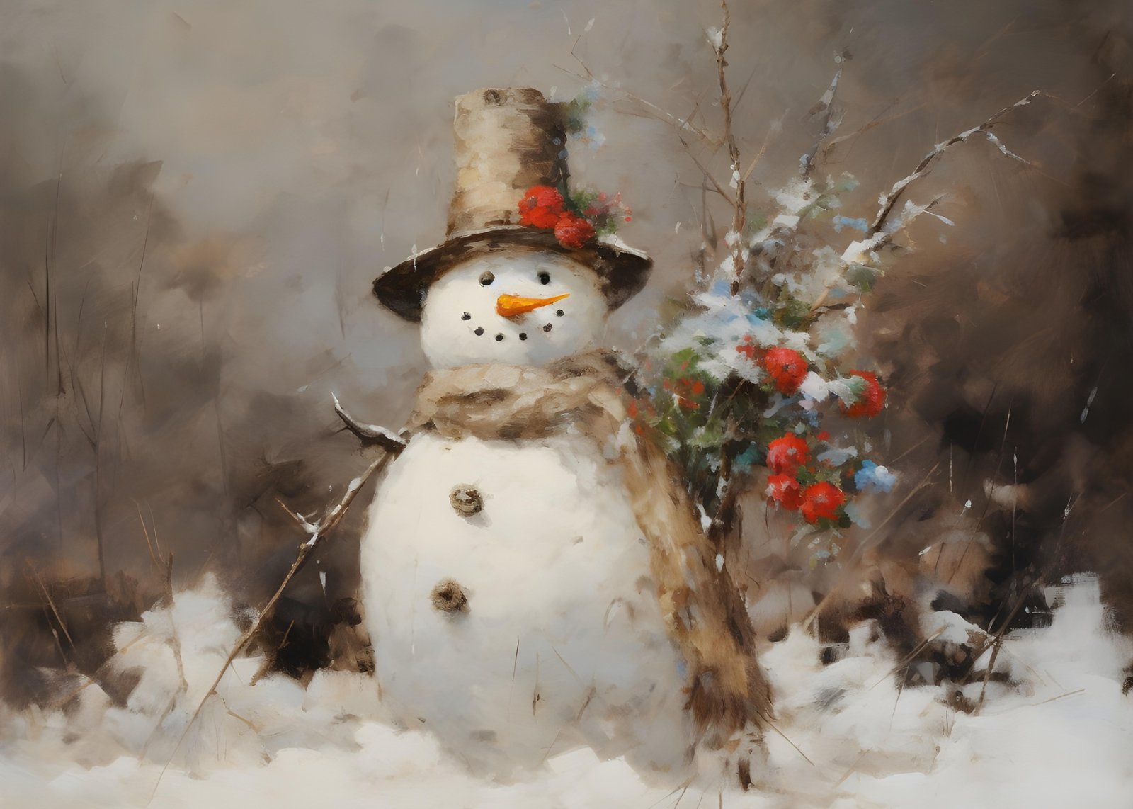 Charming Snowman Winter Scene Wall Art