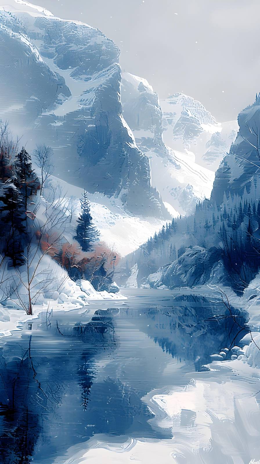 Serene Winter Mountain Lake Wall Art