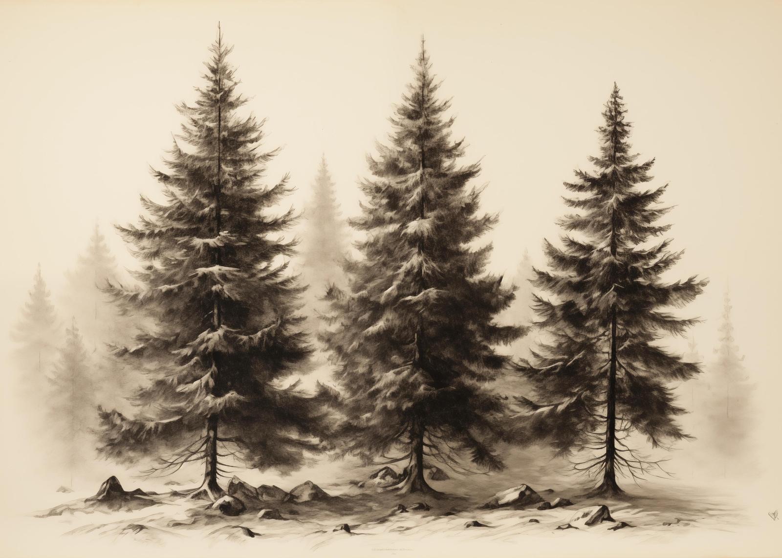 Misty Evergreen Forest Wall Art Wall Art