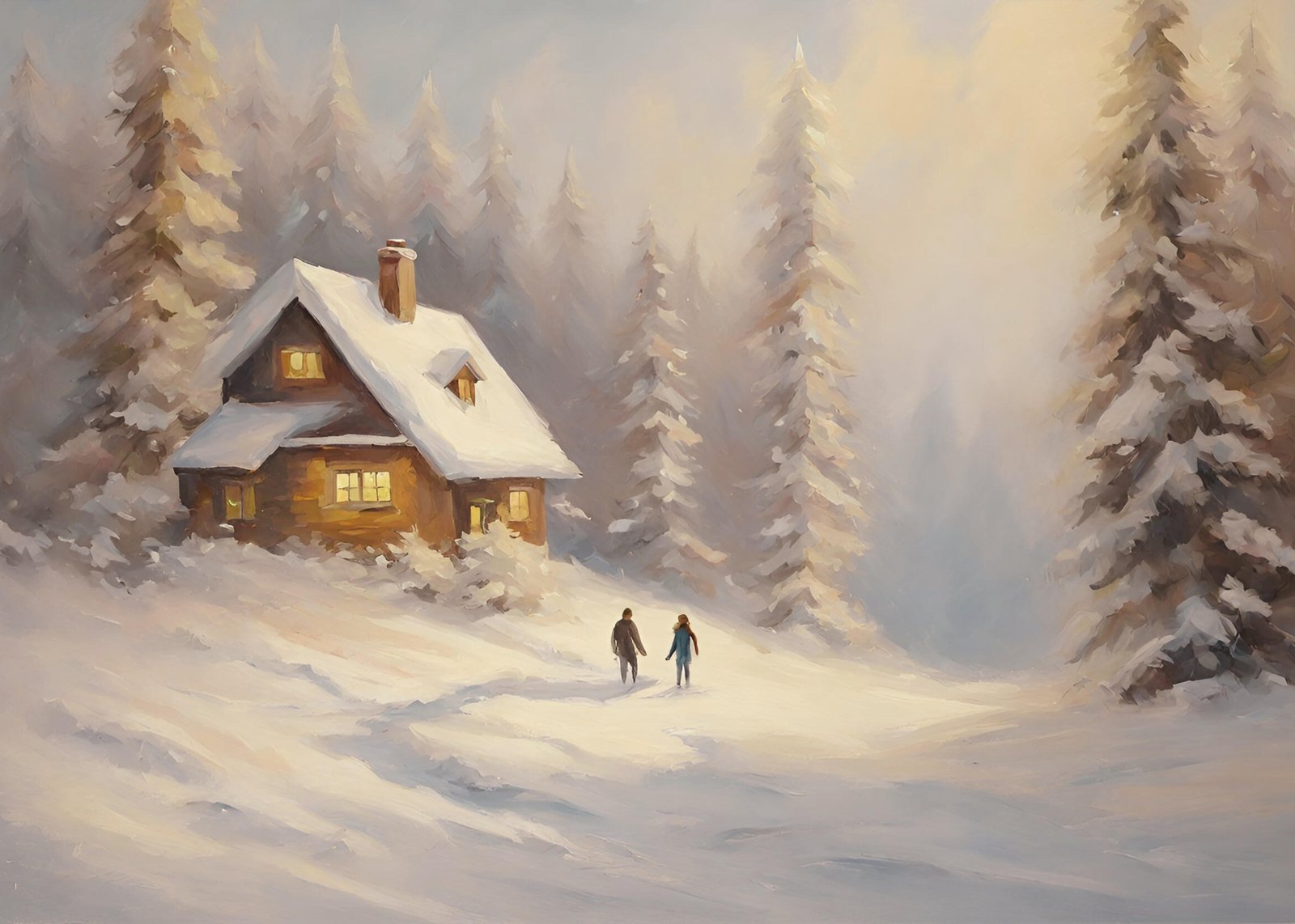 Cozy Winter Cabin & Couple Wall Art