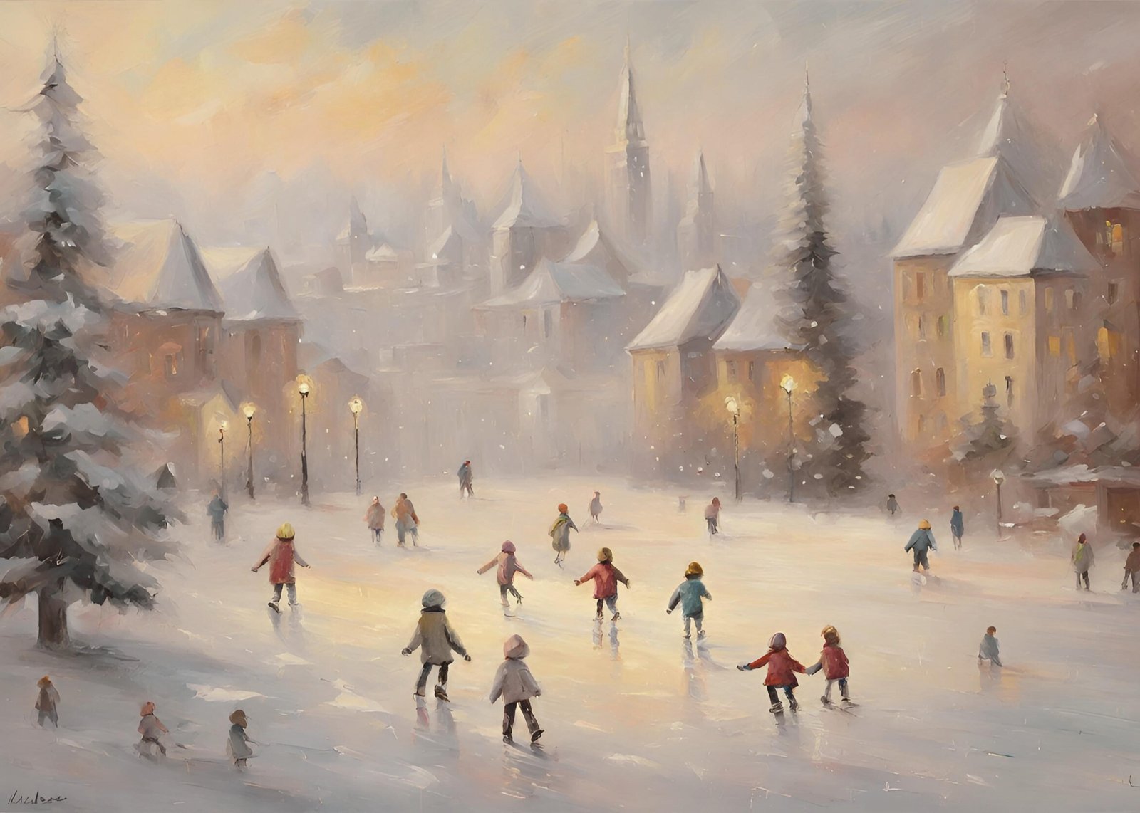 Charming Winter Skating Scene Wall Art