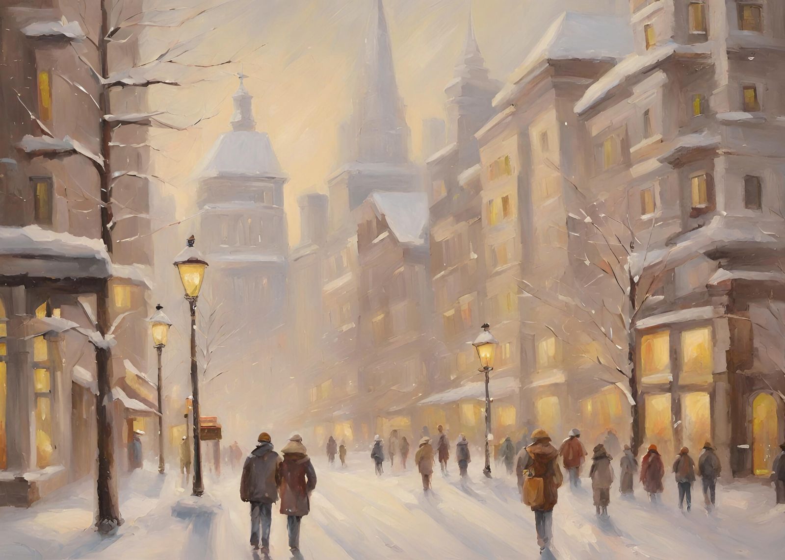 Winter Cityscape Snow Couple Wall Art