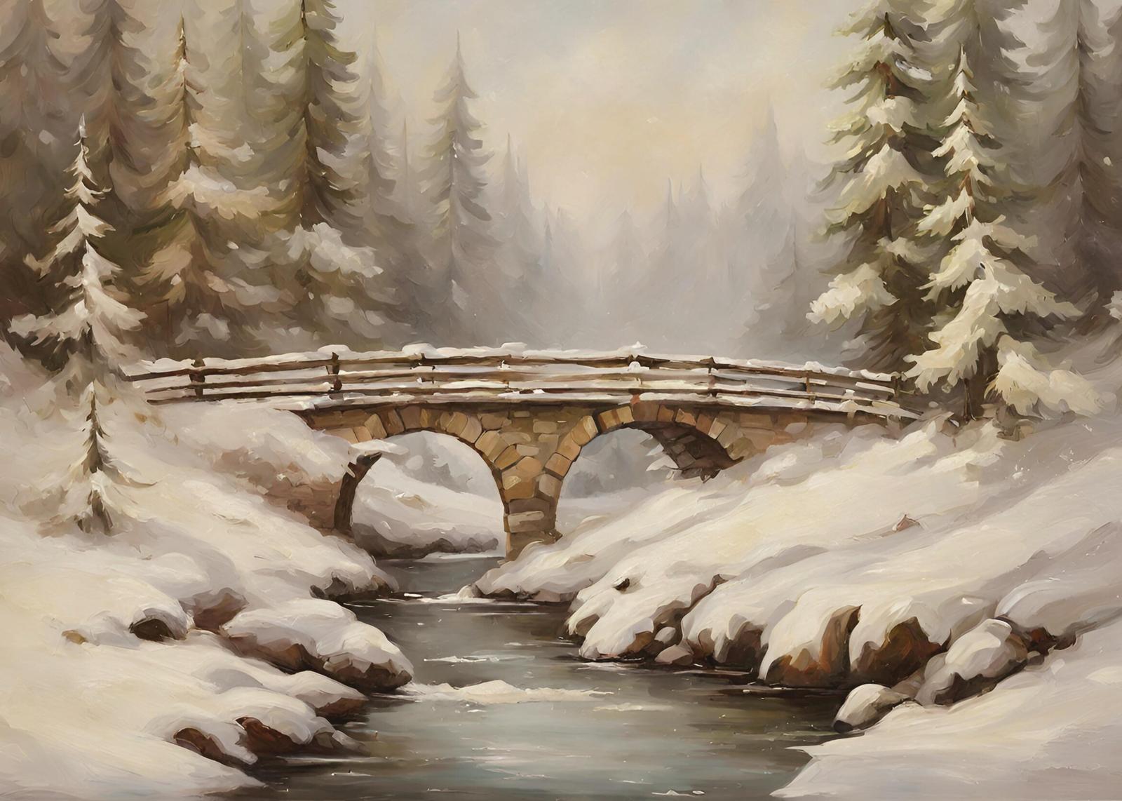 Serene Winter Bridge Landscape Wall Art