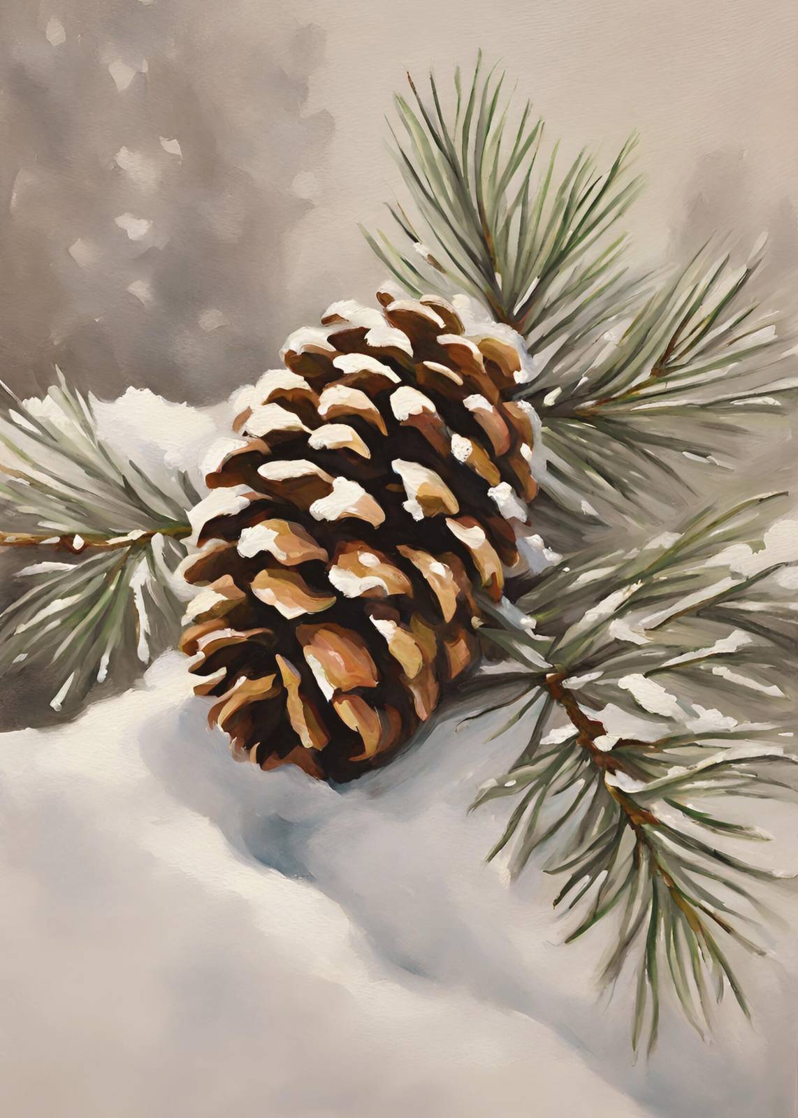 Winter Pinecone Snow Scene Wall Art