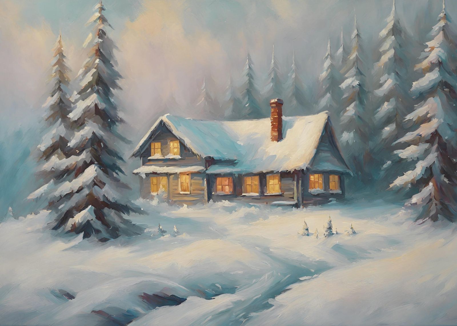 Cozy Winter Cabin Serenity Wall Art