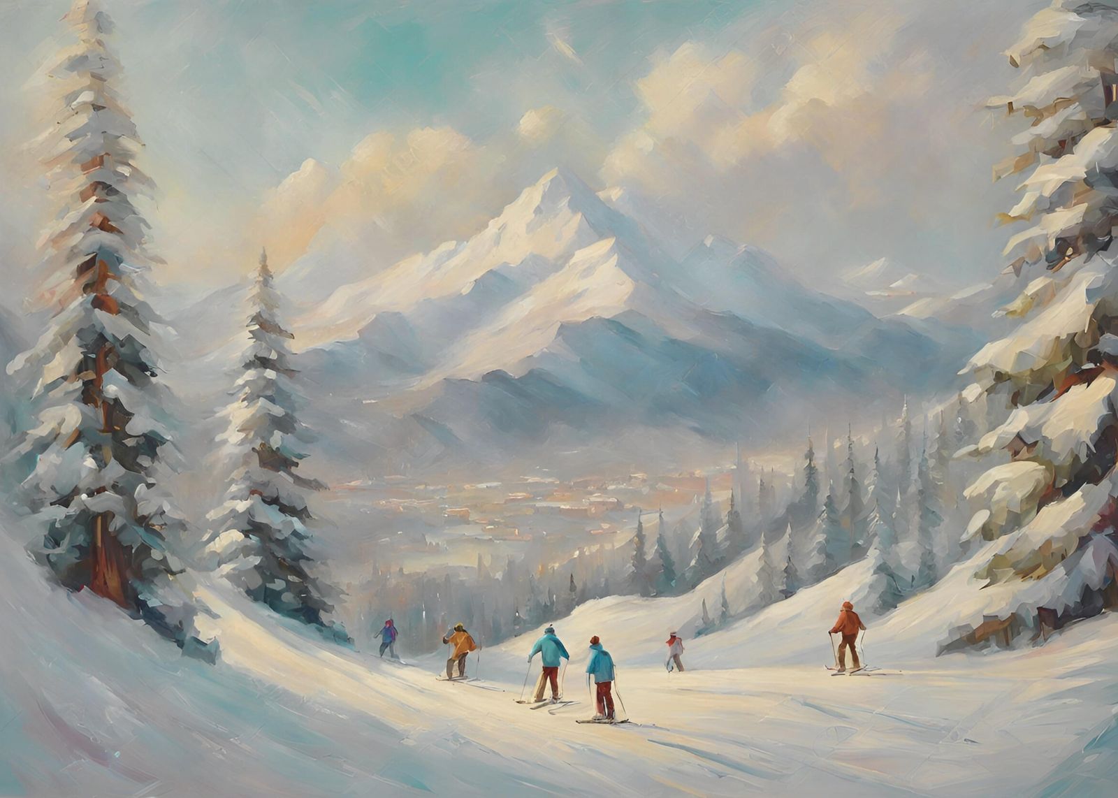 Majestic Ski Slope Mountain Scenery Wall Art
