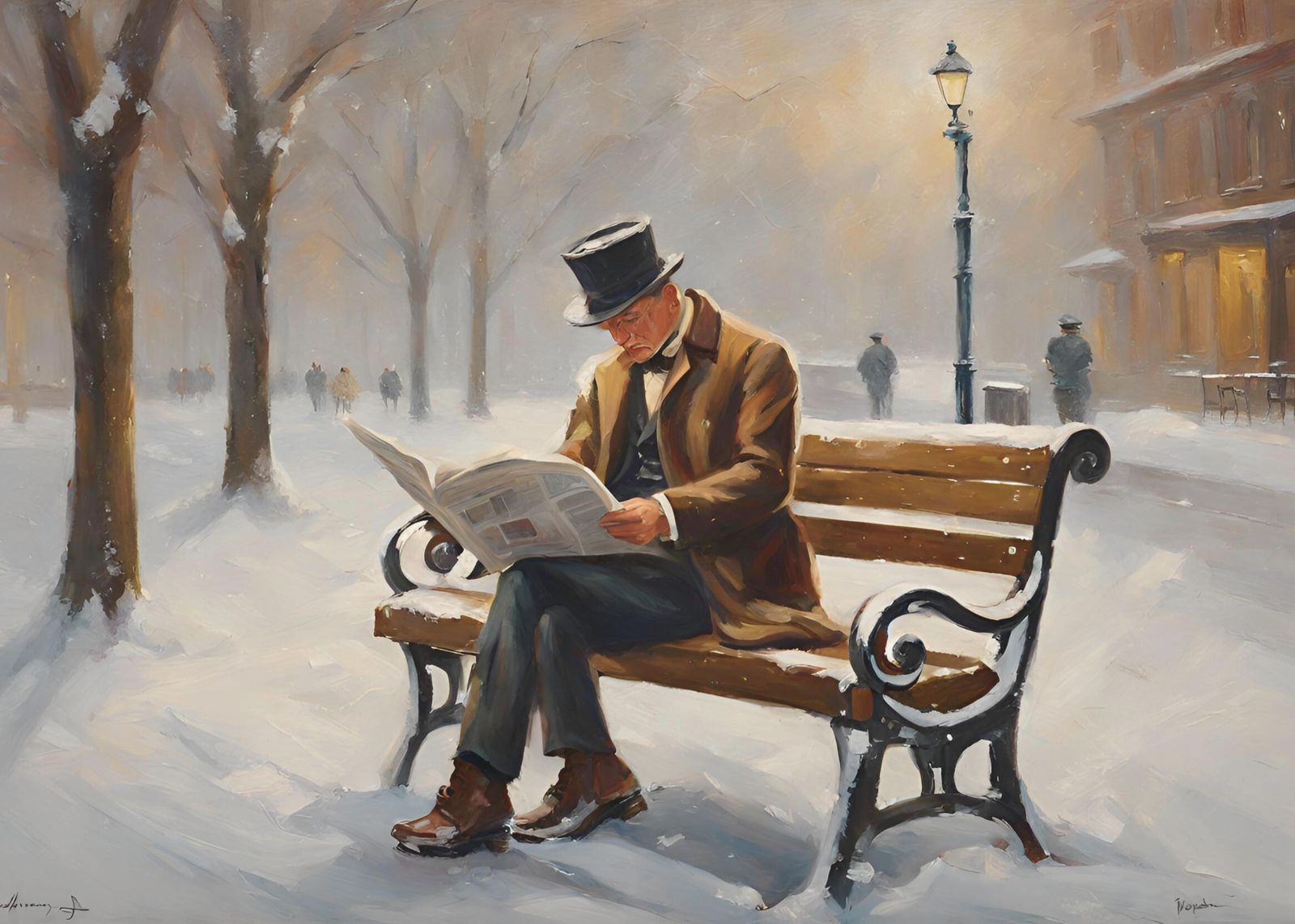 Vintage Gentleman Reading in Snow Wall Art