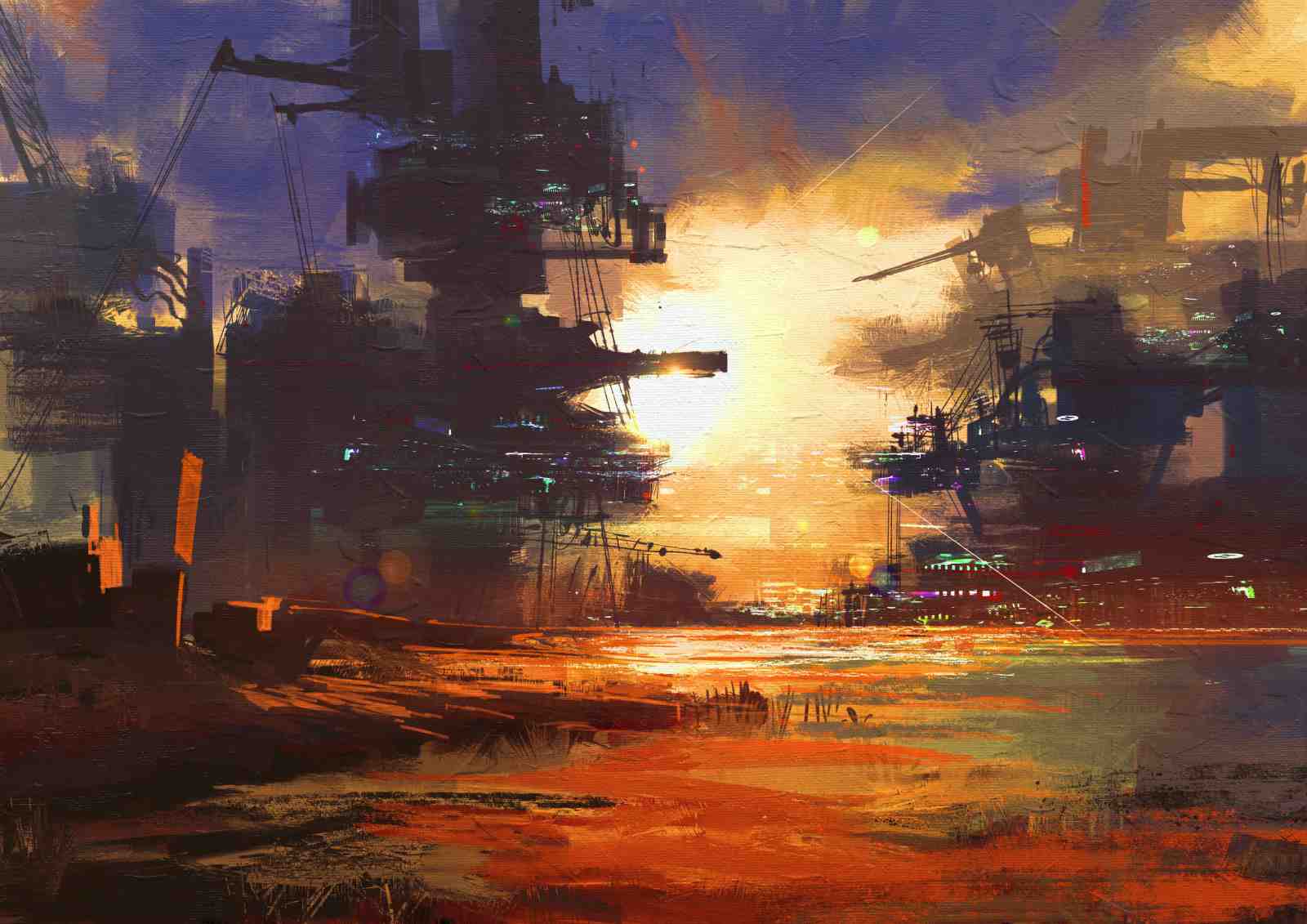 Futuristic Industrial Sunset Wall Art