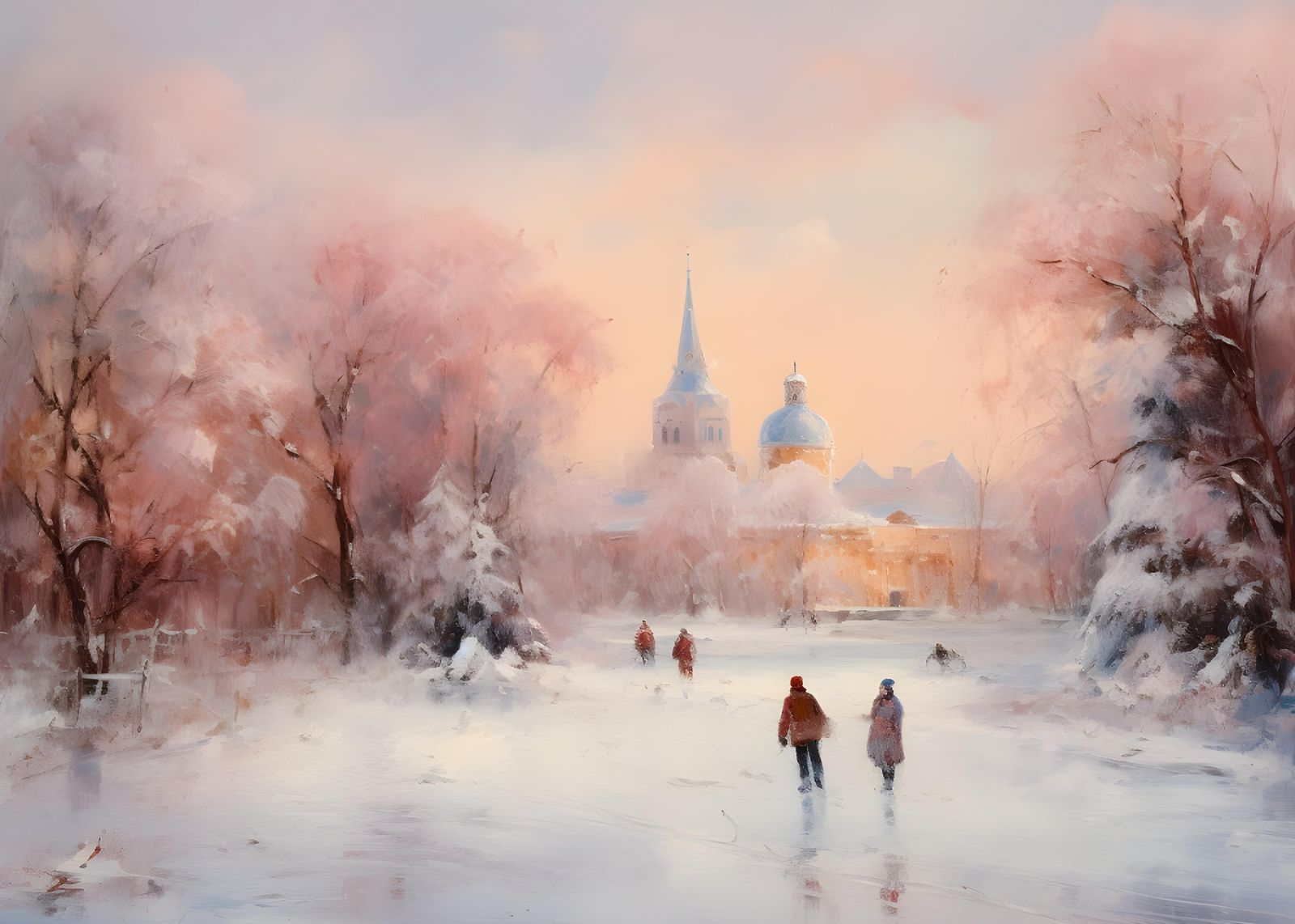 Winter Serenity Skating Scene Wall Art