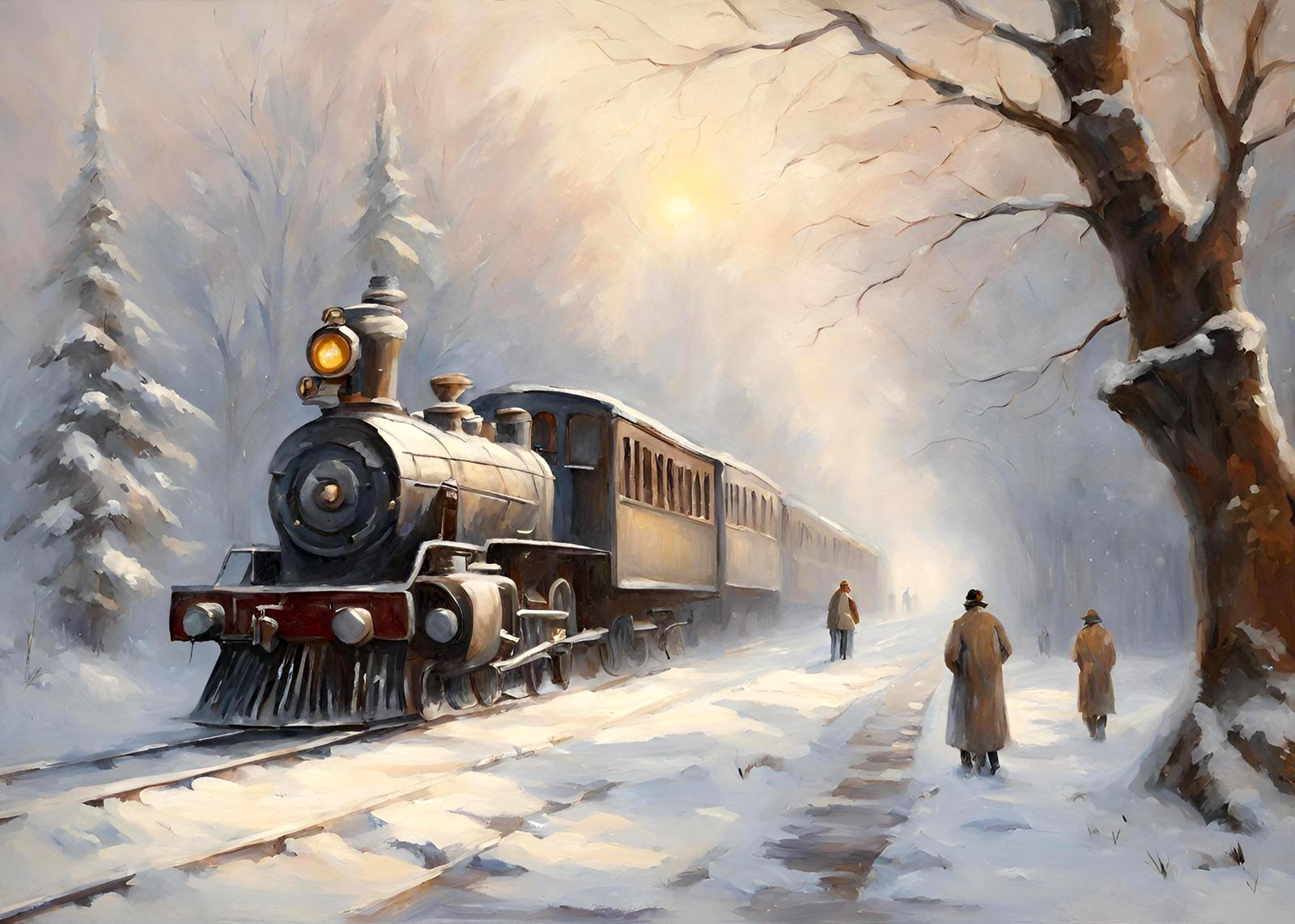 Vintage Steam Train Winter Journey Wall Art