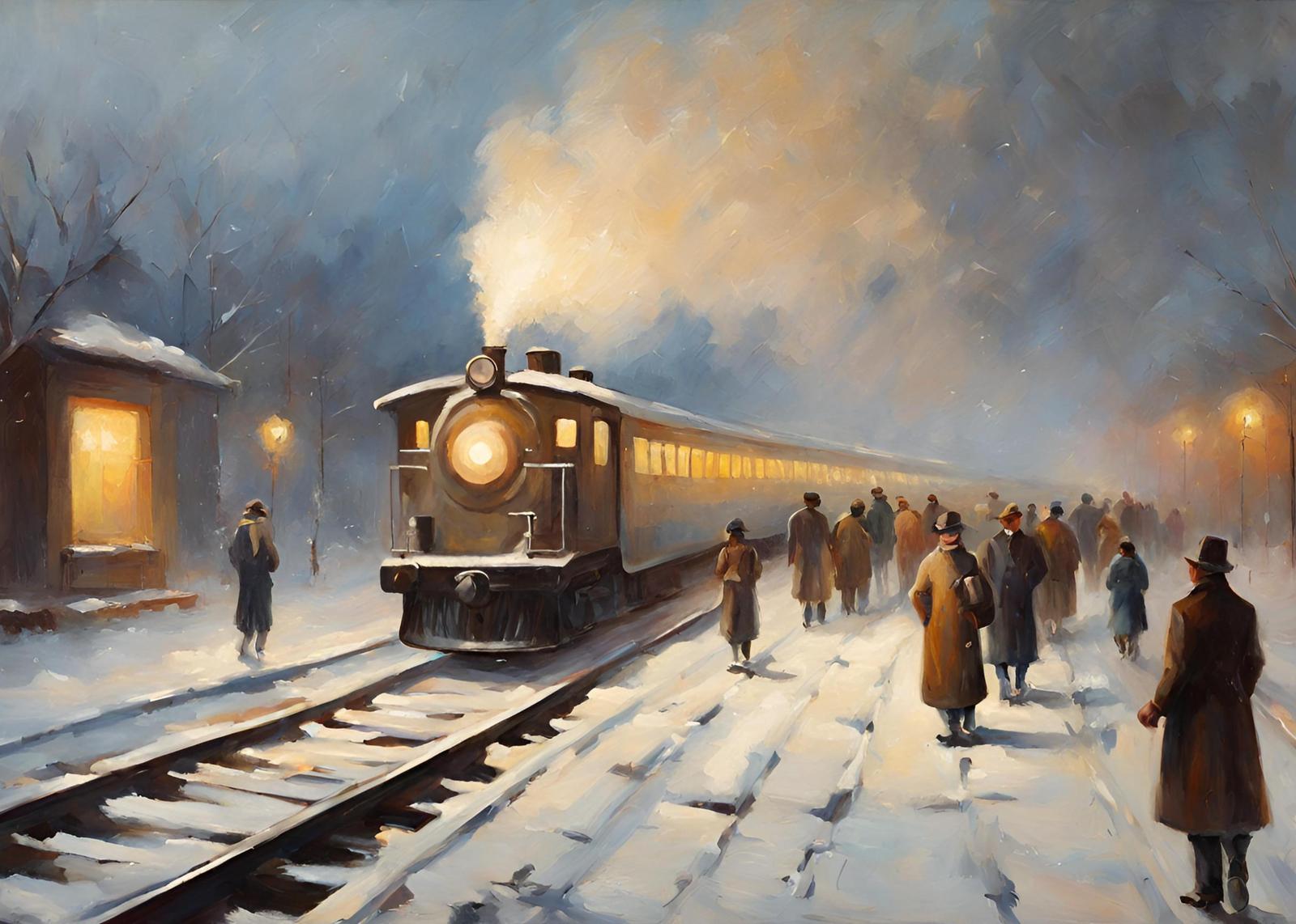 Vintage Train Arrival Snow Wall Art