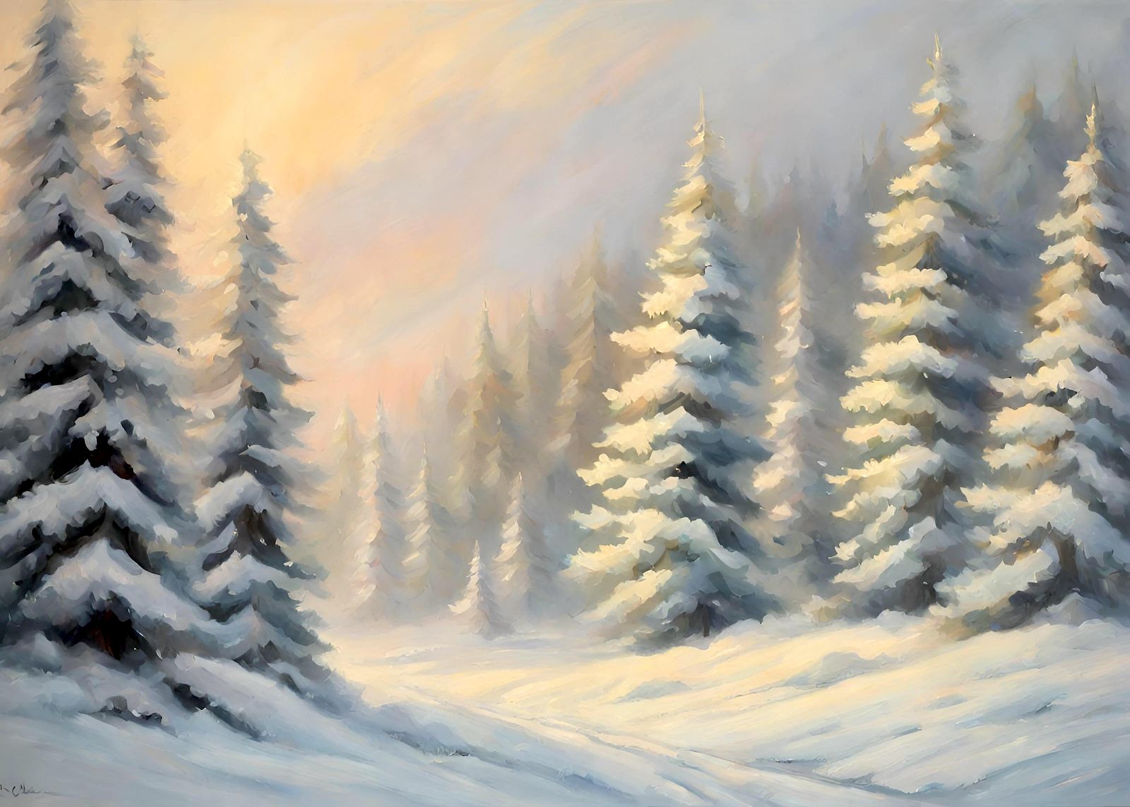 Serene Winter Forest Snow Trees Wall Art