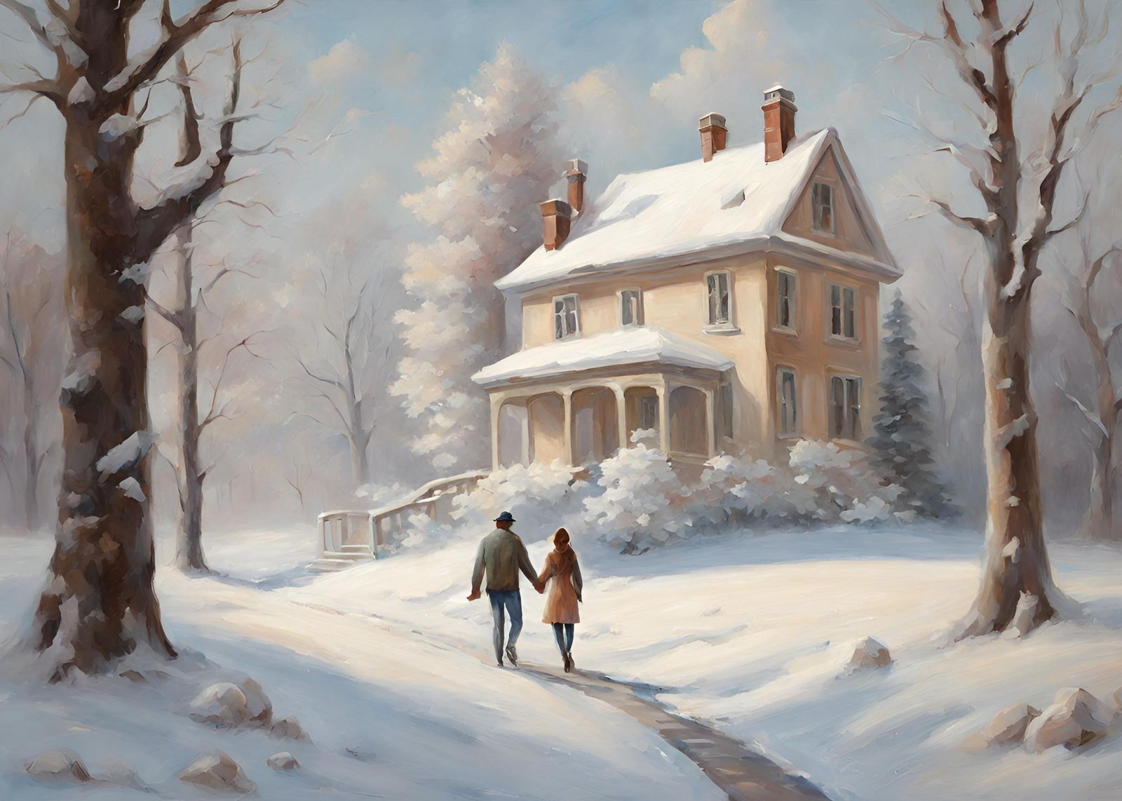 Romantic Winter Walk Snow Wall Art