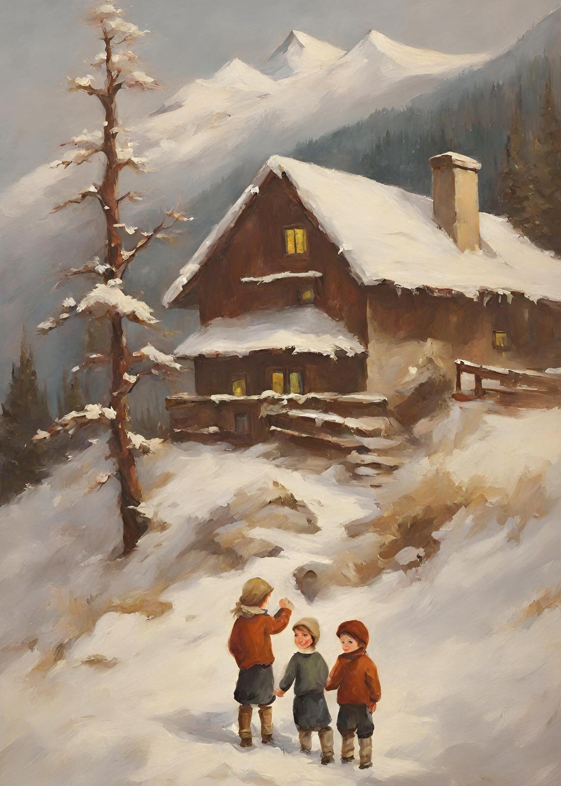 Cozy Winter Cabin Children Wall Art